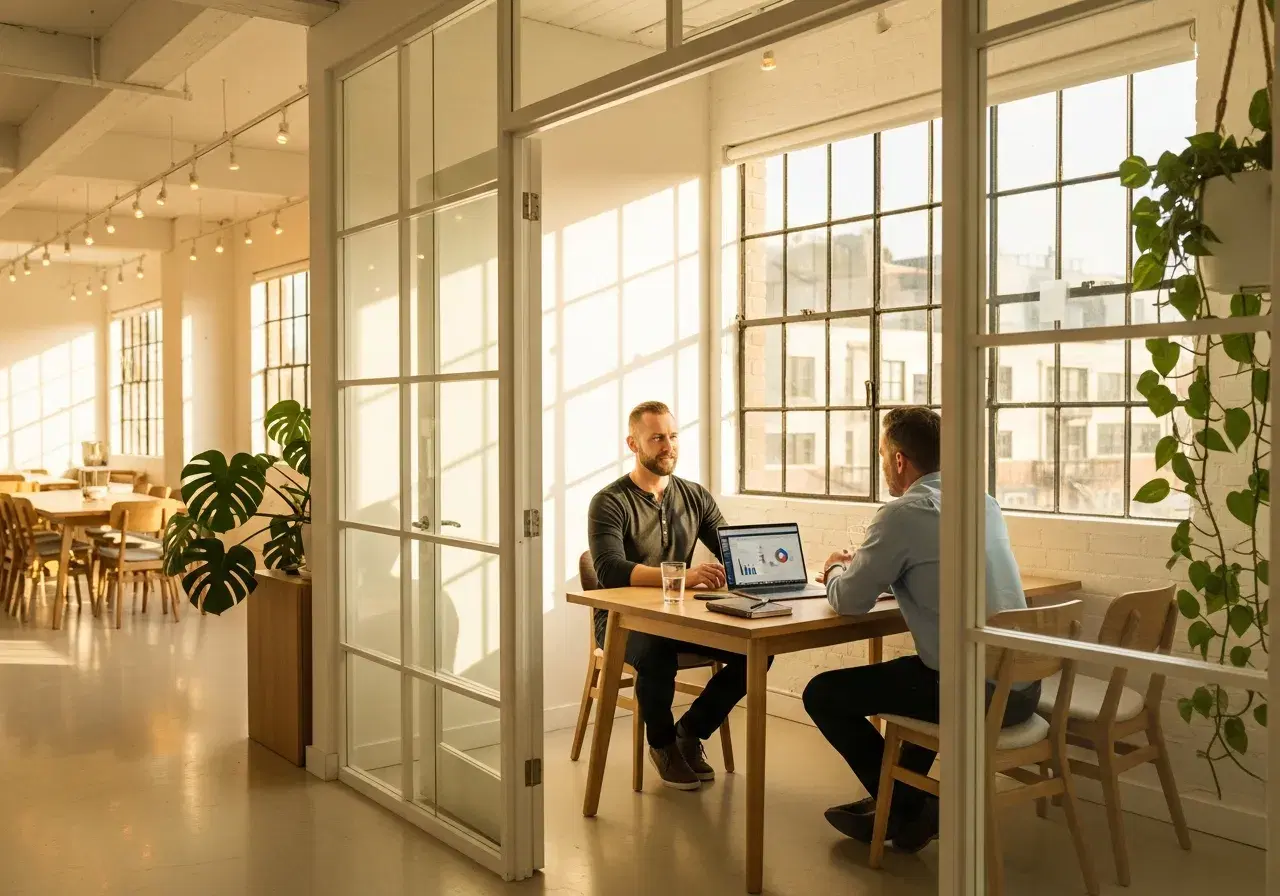 Business consultants collaborating with a client on a growth strategy