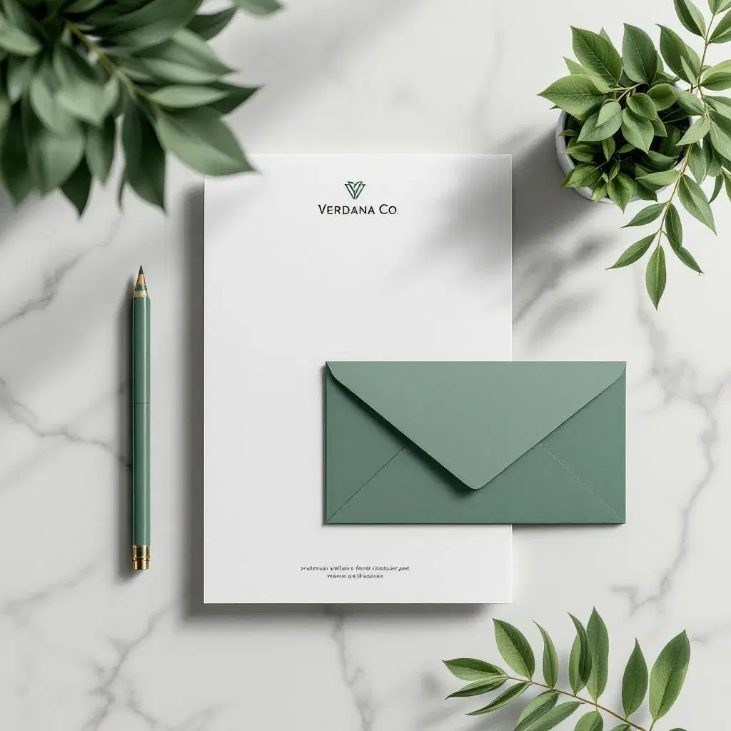 Letterhead mockup — sage green brand stationery